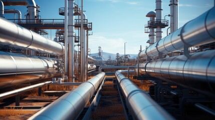 Naklejka premium Close up shot of a gas pipeline at gas factory.