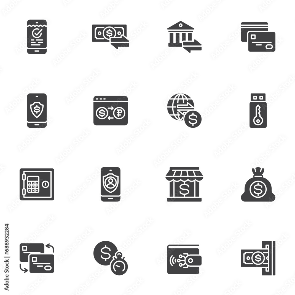 Poster banking transactions vector icons set