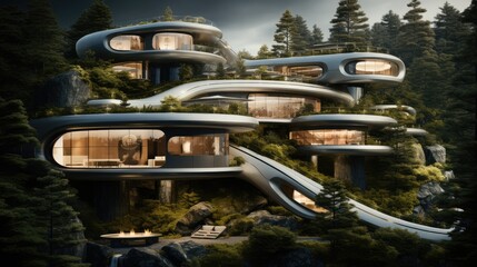 Naklejka premium Futuristic house in the forest.