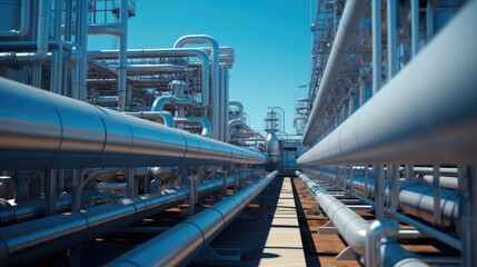 Fototapeta premium Pipeline and pipe rack of petroleum, Chemical, Hydrogen or ammonia industrial plant.