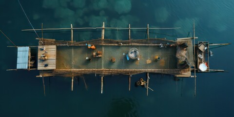 Top view perspective of a fishing platform used in traditional fishing practices