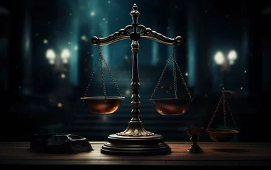 Fotobehang Scales of Justice in the dark Court Hal © Елизавета Борисова