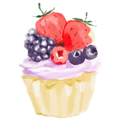 fruit cupcake water color painting.