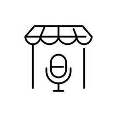 Voice commerce. Microphone mobile phone store. Pixel perfect, editable stroke icon
