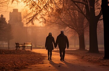 Fototapeta premium elderly couple walking through the park