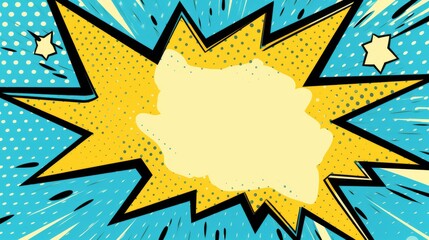 dynamic handmade paper cutout pop art comic background with speech bubble in yellow and blue colors...