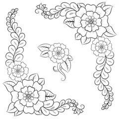 Behang line art flower drawing, line art flower vector, line art flower design © saikat