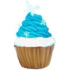 Blue caupcake Snow flake  watercolor painting.