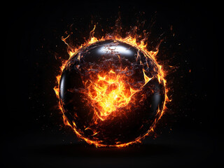 fiery sphere on fire isolated of black background in the concept of energy