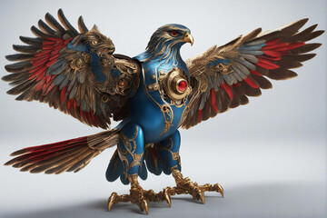 a standing blue eagle sculpture