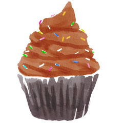 chocolatte cupcake water color painting.