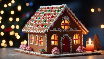 Christmas Chocolate House with Gingerbread and Cream. Generative IA