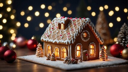 Christmas Chocolate House with Gingerbread and Cream. Generative IA
