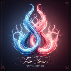 Orange and blue flame. Twin flame logo. Esoteric concept of spiritual love. Illustration on black background for web sites and much more. Created using generative ai tools