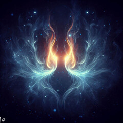 Orange and blue flame. Twin flame logo. Esoteric concept of spiritual love. Illustration on black background for web sites, wallpapers, and much more. Created using generative ai tools