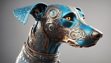 a steampunk head of dog digital art