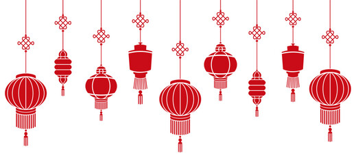 Illustration red chinese lanterns vector for background - obrazy, fototapety, plakaty