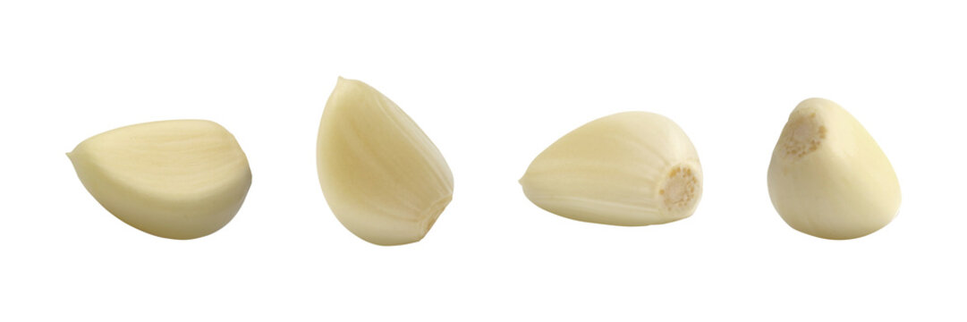 Falling fresh peeled garlic on transparent background png