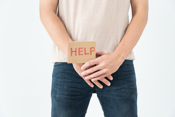 Man request for help private parts feeling discomfort from disease and inflammation. Venereal,...