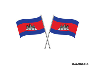 Flag of Cambodia, Cambodia cross flag design. Cambodia cross flag isolated on White background. Vector Illustration of crossed Cambodia flags.
