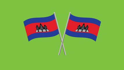 Flag of Cambodia, Cambodia cross flag design. Cambodia cross flag isolated on Green background. Vector Illustration of crossed Cambodia flags.