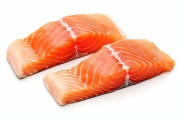 Two pieces of raw salmon steaks. Salmon piece of fresh raw fish on white background.