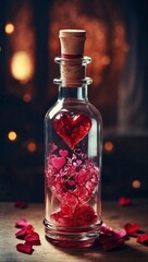 Obraz na płótnie Canvas Perfume bottle decorated with flowers and hearts. Valentine's day concept. Generative AI