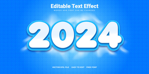 Simple New Year 2024 text effect with a mix of clouds