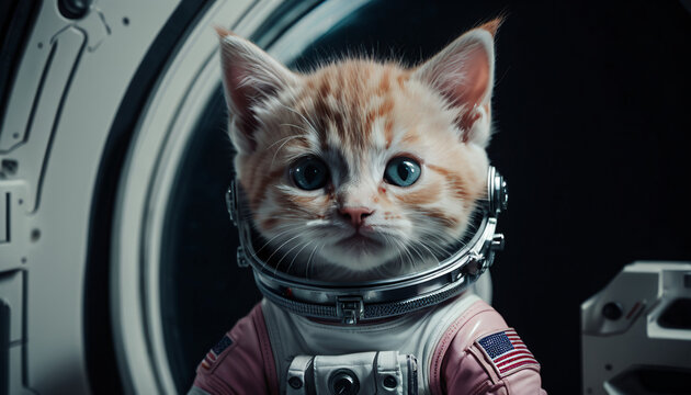 A Feline Astronaut Captivating the Lens with Curiosity and Charm