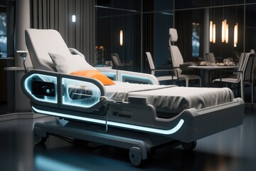 Modern elderly care bed, Polished craftsmanship, beautiful, Technological sense.