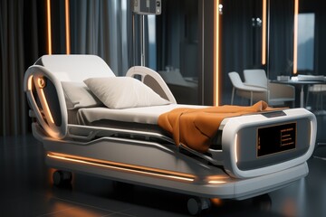 Fototapeta premium Modern elderly care bed, Polished craftsmanship, beautiful, Technological sense.