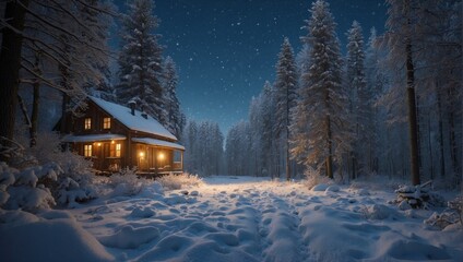 Fototapeta premium Serenity in Snow: Your Winter Retreat Awaits. Generatie AI