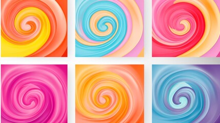 Fototapeta na wymiar vibrant vector candy swirl backgrounds in assorted colors – sweet confection collection for creative design