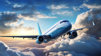 Naklejka na ściany i meble Airplane in the sky beautiful aircraft in the sky generative AI 