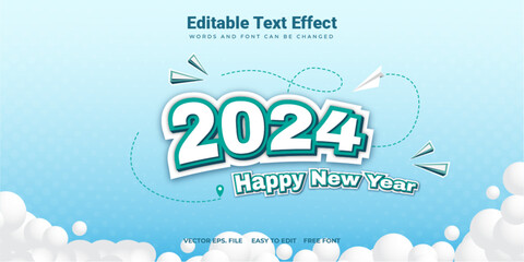 2024 text effect with clouds and paper planes