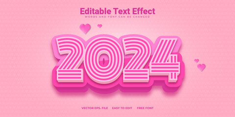 Luminous pink 2024 text effect with love