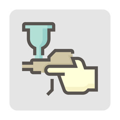 Obraz premium Spray paint, airbrush gun vector icon. Sprayer kit tool for painter, professional to painting coating on auto car, furniture cabinet, house wall, artwork by pressure of air compressor tank, 48x48 px.