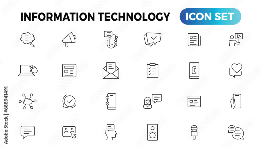 Poster device and information technology line icons collection. big ui icon set in a flat design. thin outl