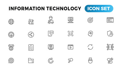 Information technology line icons collection. Big UI icon set in a flat design. Thin outline icons pack