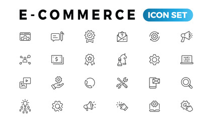 E-commerce icon set. Online shopping and delivery elements. E-business symbol. Icons vector collection. - obrazy, fototapety, plakaty