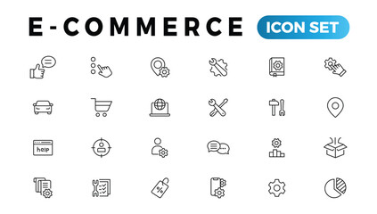 E-commerce icon set. Online shopping and delivery elements. E-business symbol. Icons vector collection. - obrazy, fototapety, plakaty