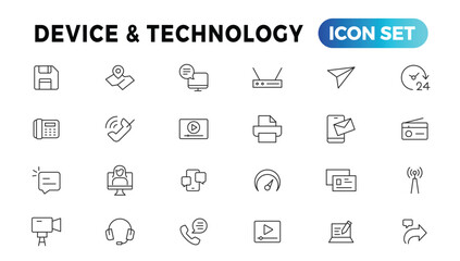 Device and Information technology line icons collection. Big UI icon set in a flat design. Thin outline icons pack