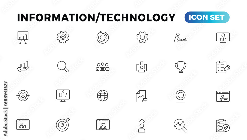 Poster device and information technology line icons collection. big ui icon set in a flat design. thin outl