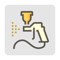 Spray paint, airbrush gun vector icon. Sprayer kit tool for painter, professional to painting coating on auto car, furniture cabinet, house wall, artwork by pressure of air compressor tank, 48x48 px.