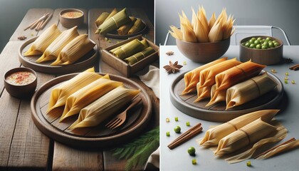 Tamales de elote tradicionales , comida tipica latina - obrazy, fototapety, plakaty