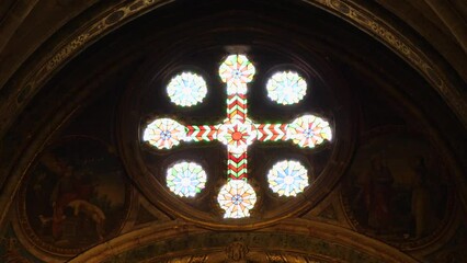 Stained Glass Rosette in Ourense's Cathedral, Galicia, Spain - Powered by Adobe