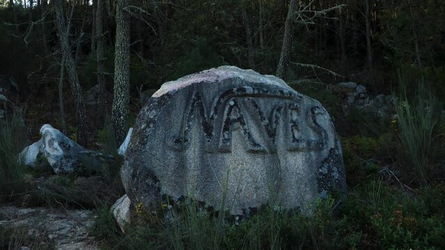Carved Name on Monastery  of Santa Comba de Naves in Ourense,, Spain