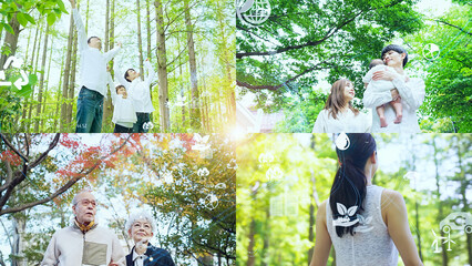 地球環境と家族イメージ　サステナブルな生活　SDGs