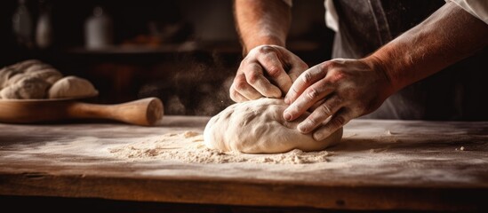 Photo of baker closely shaping dough for bread.