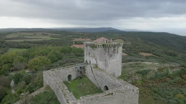 Old historic castle of Monforte de Rio Livre in Chaves, Vila Real Portugal on ridgeline